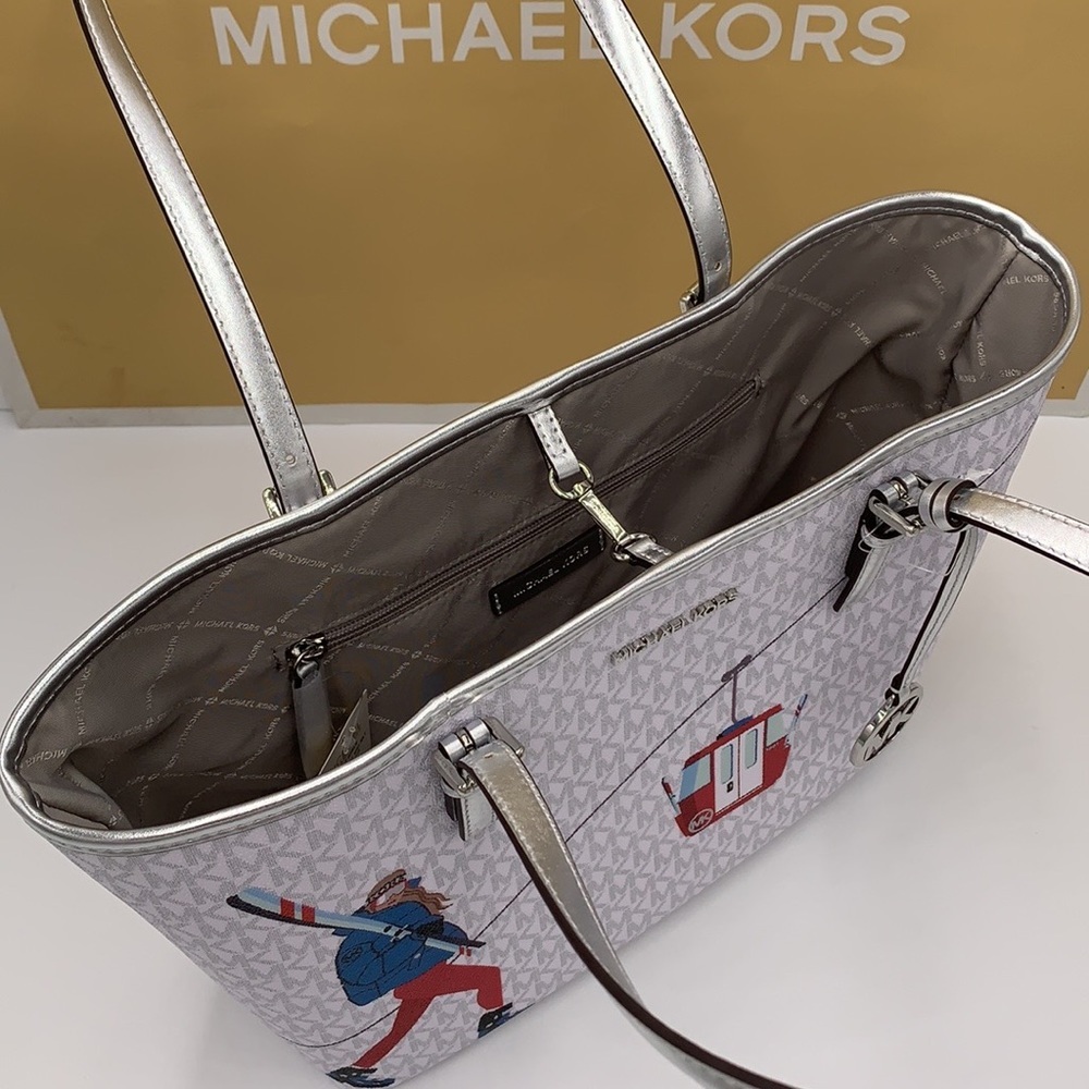 Michael Kors Signature Jet Set Girls Medium Carryall Tote Bright White Multi - Picture 13 of 16
